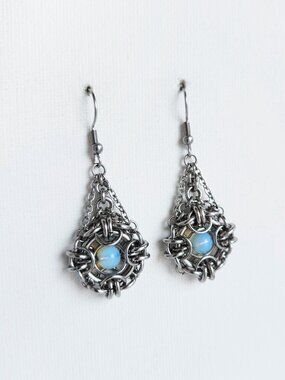 Long silver and blue teardrop earrings
